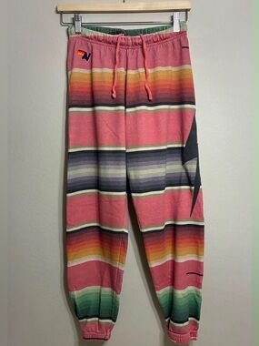 Aviator Nation Women's Serape Bolt Stitch Sweatpants Pink Joggers Lounge Cali S